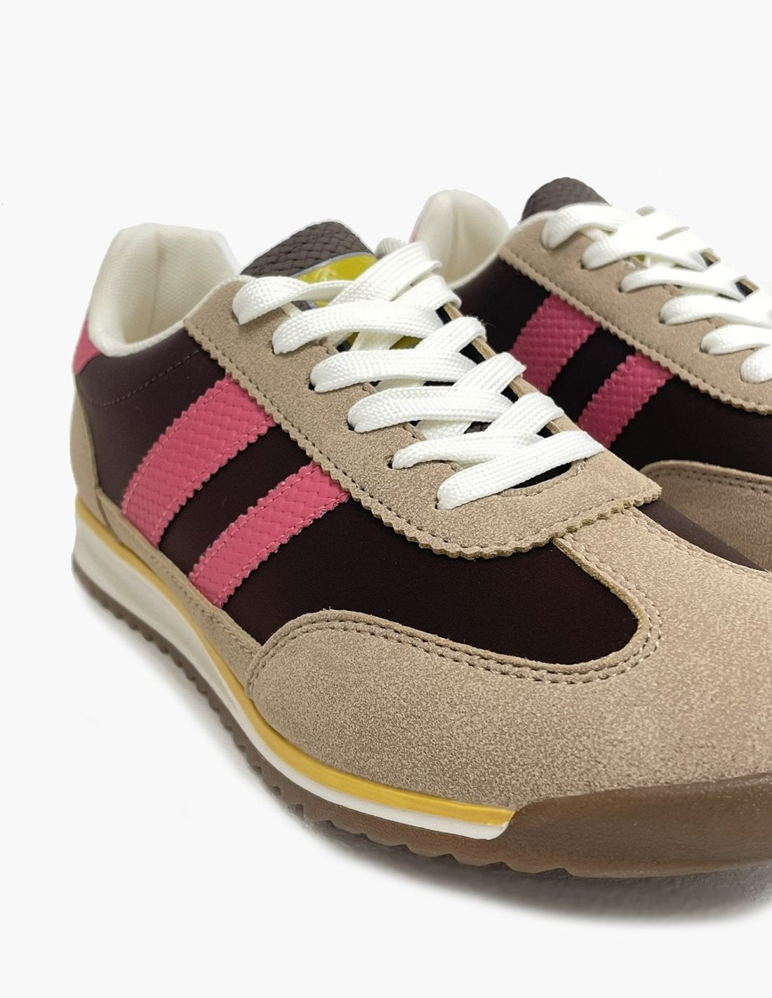 Deportivas Beige y Marrón Mujer - Detalles Rosas