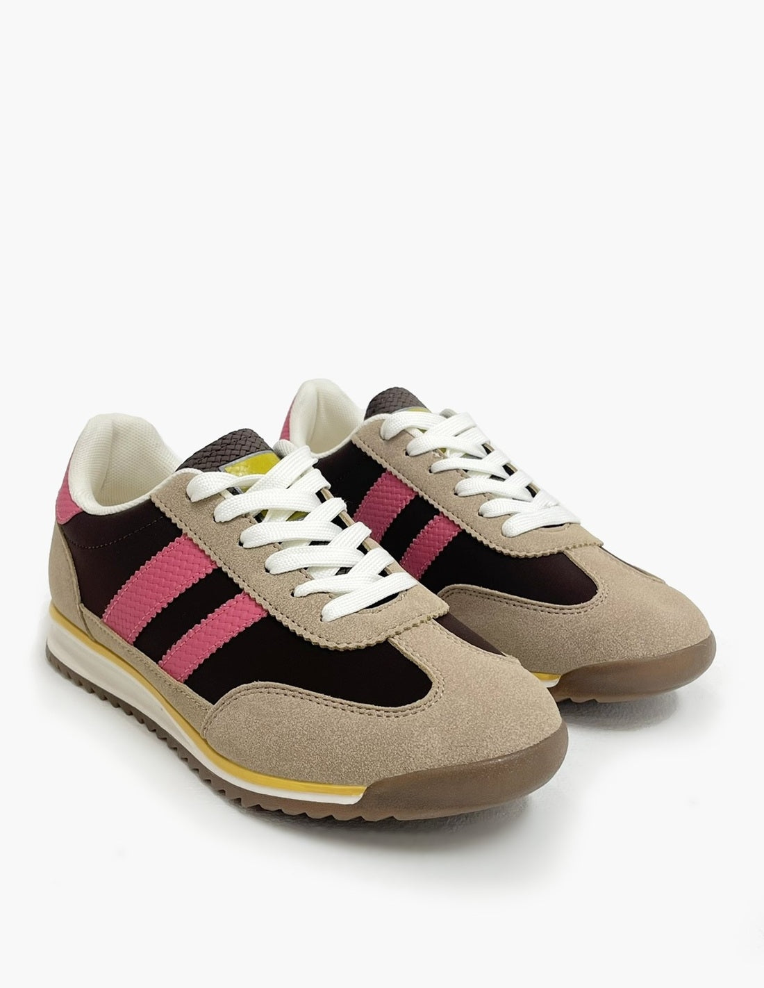 Deportivas Beige y Marrón Mujer - Detalles Rosas