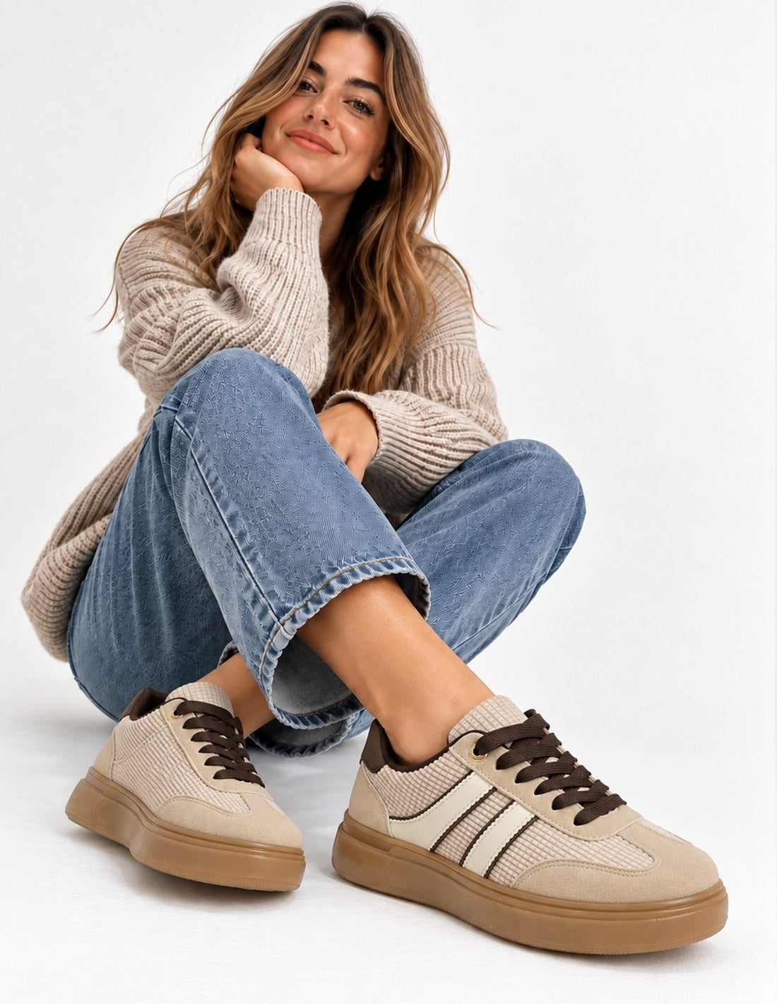 Zapatillas Deportivas Beige Mujer